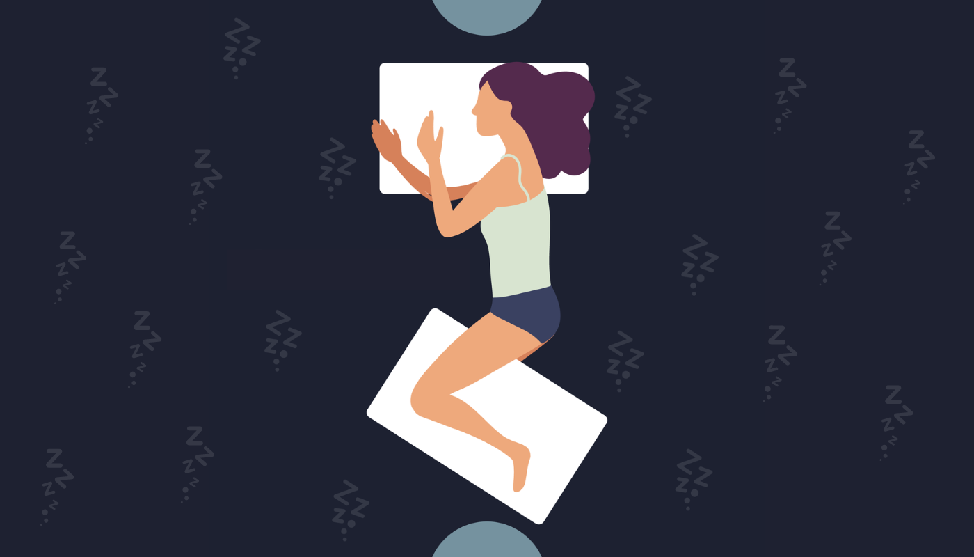 illustration of a woman sleeping on her side with a pillow between her knees and ankles