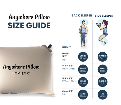 anywhere travel pillow size guide