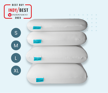 4 levitex pillows in different sizes stacked on top of each other