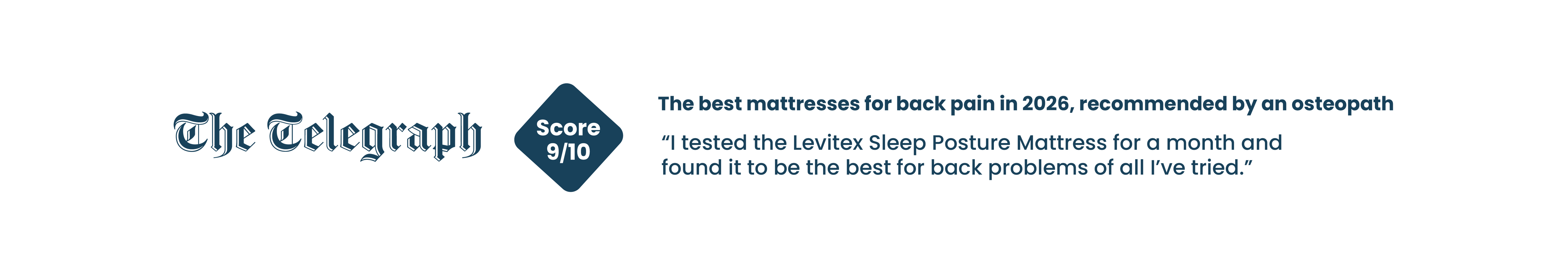 The Telegraph mattress review with a score of 9/10 and a quote from an osteopath.