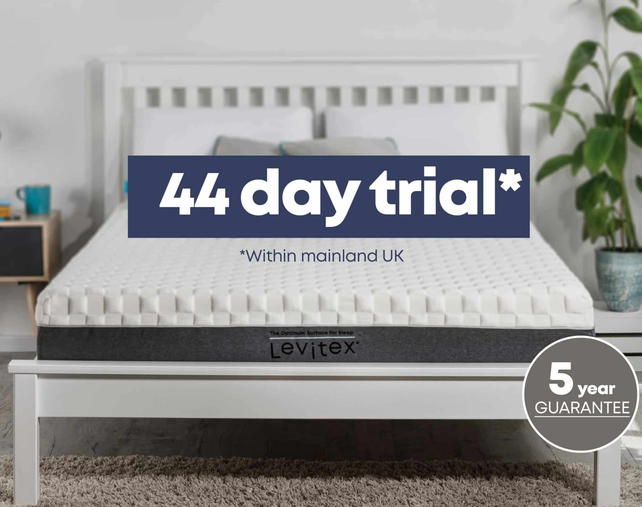 Levitex mattress 44 day trial and 5 year guarantee